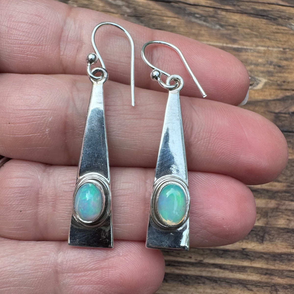 Long Triangle Natural Ethiopian Opal Earrings