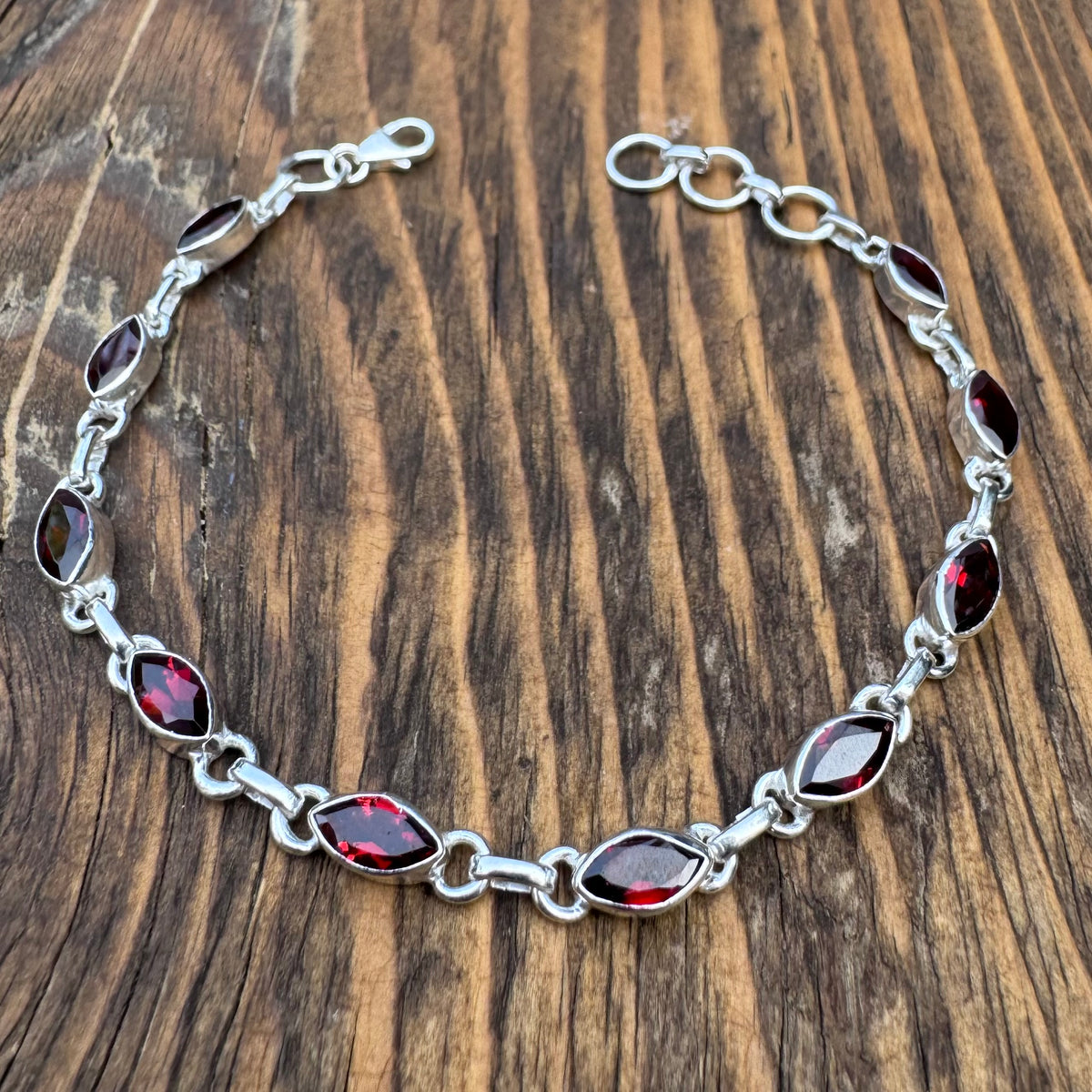 Faceted Garnet Sterling Silver Bracelet