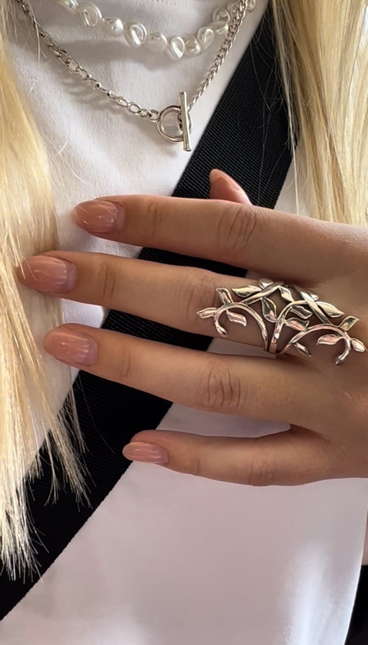 Full Finger Sterling Silver Botanical Leaf Ring