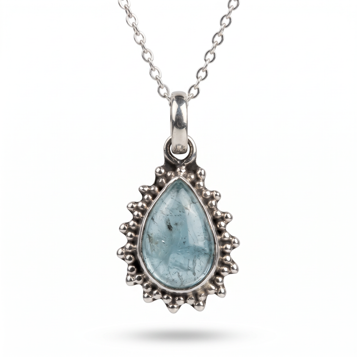 Aquamarine Sunburst Teardrop Necklace