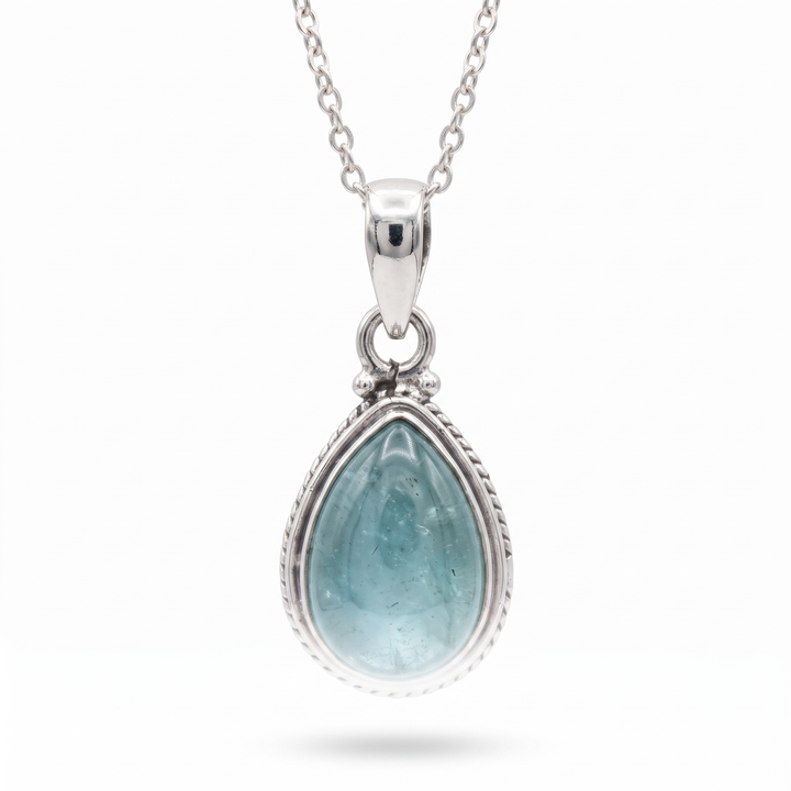 Aquamarine Teardrop Silver Necklace Pendant