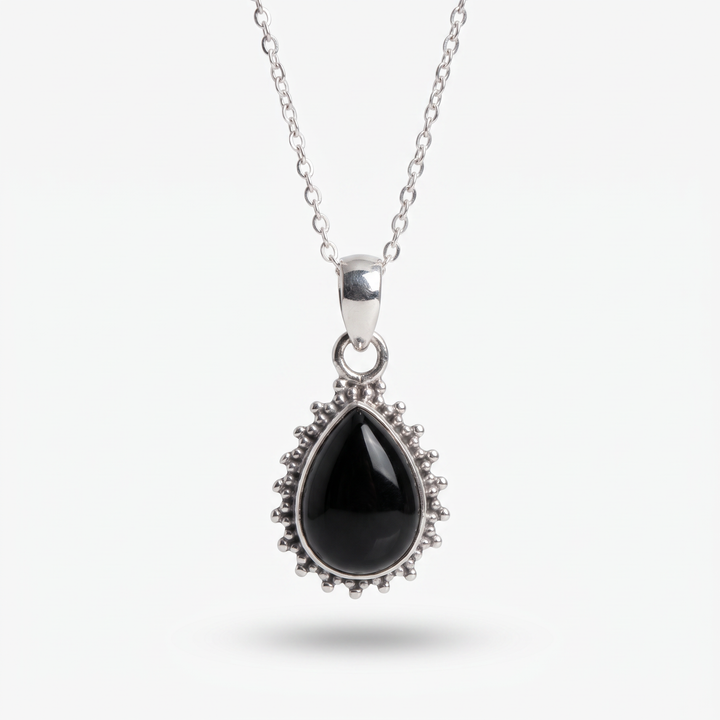 Black Sunburst Teardrop Necklace