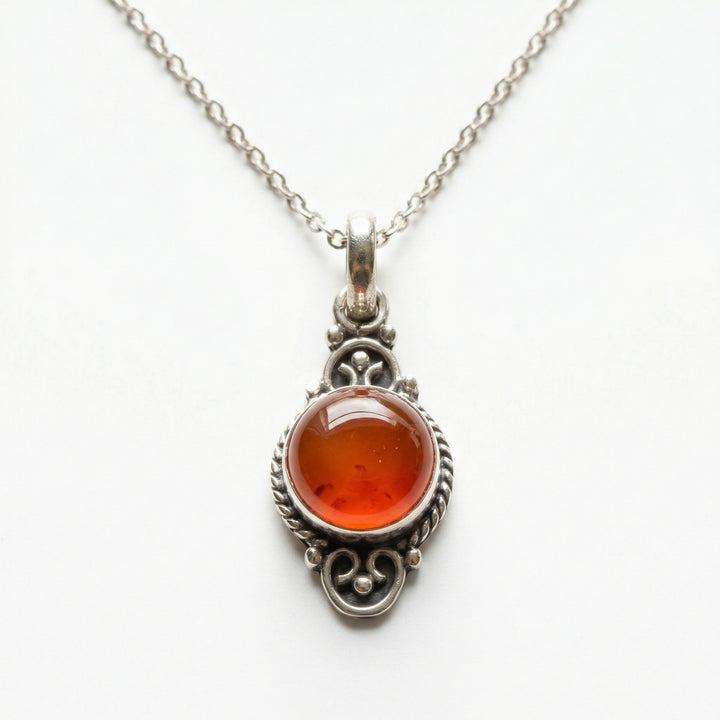Carnelian Vintage Scroll Pendant Necklace