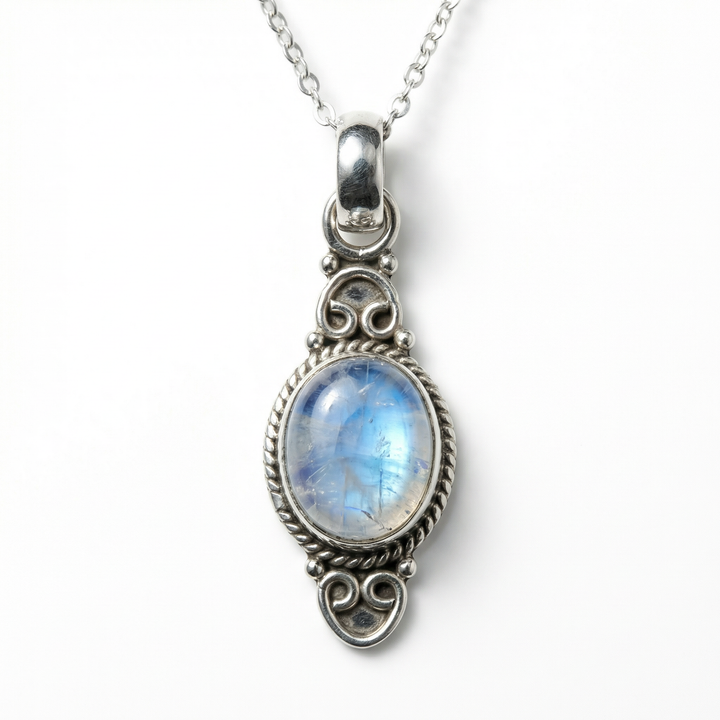 Moonstone Vintage Scroll Pendant Necklace