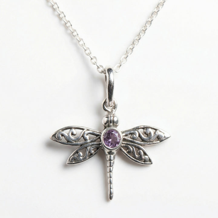 Dragonfly Gemstone Pendant Necklace