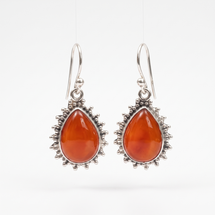 Carnelian Sunburst Teardrop Earrings