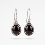 Garnet Oval Dot Silver Earrings