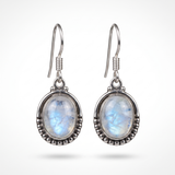 Rainbow Moonstone Oval Dot Silver Earrings