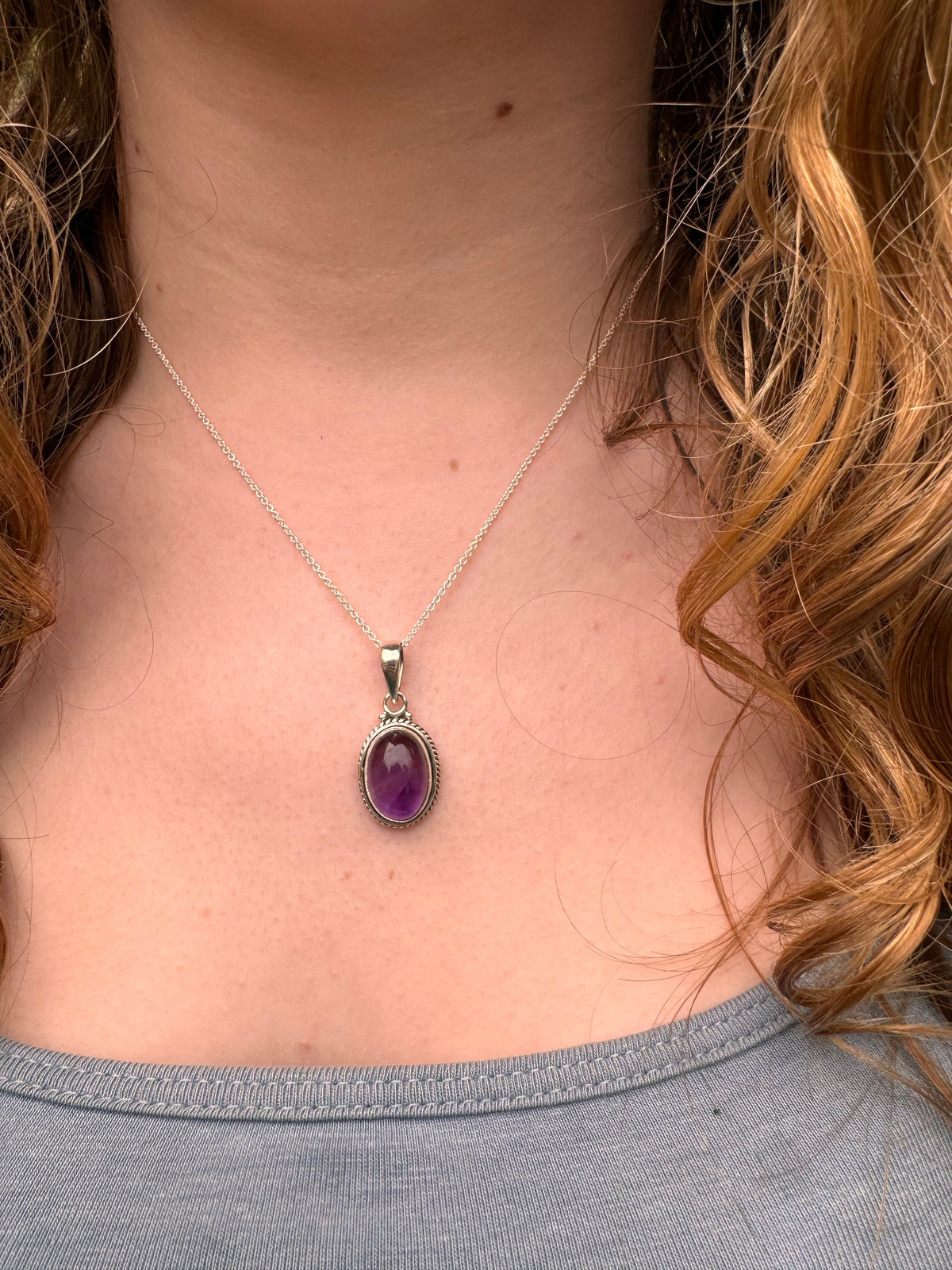 Amethyst Oval Bohemian Silver Necklace