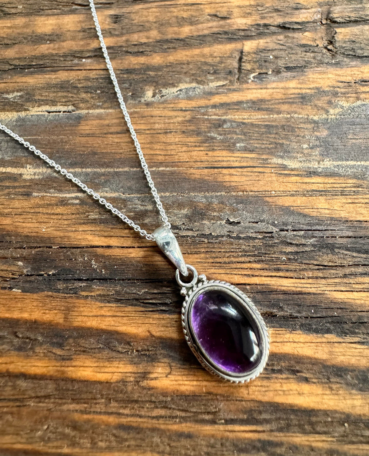 Amethyst Oval Bohemian Silver Necklace