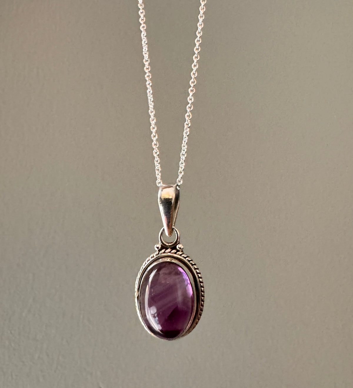 Amethyst Oval Bohemian Silver Necklace