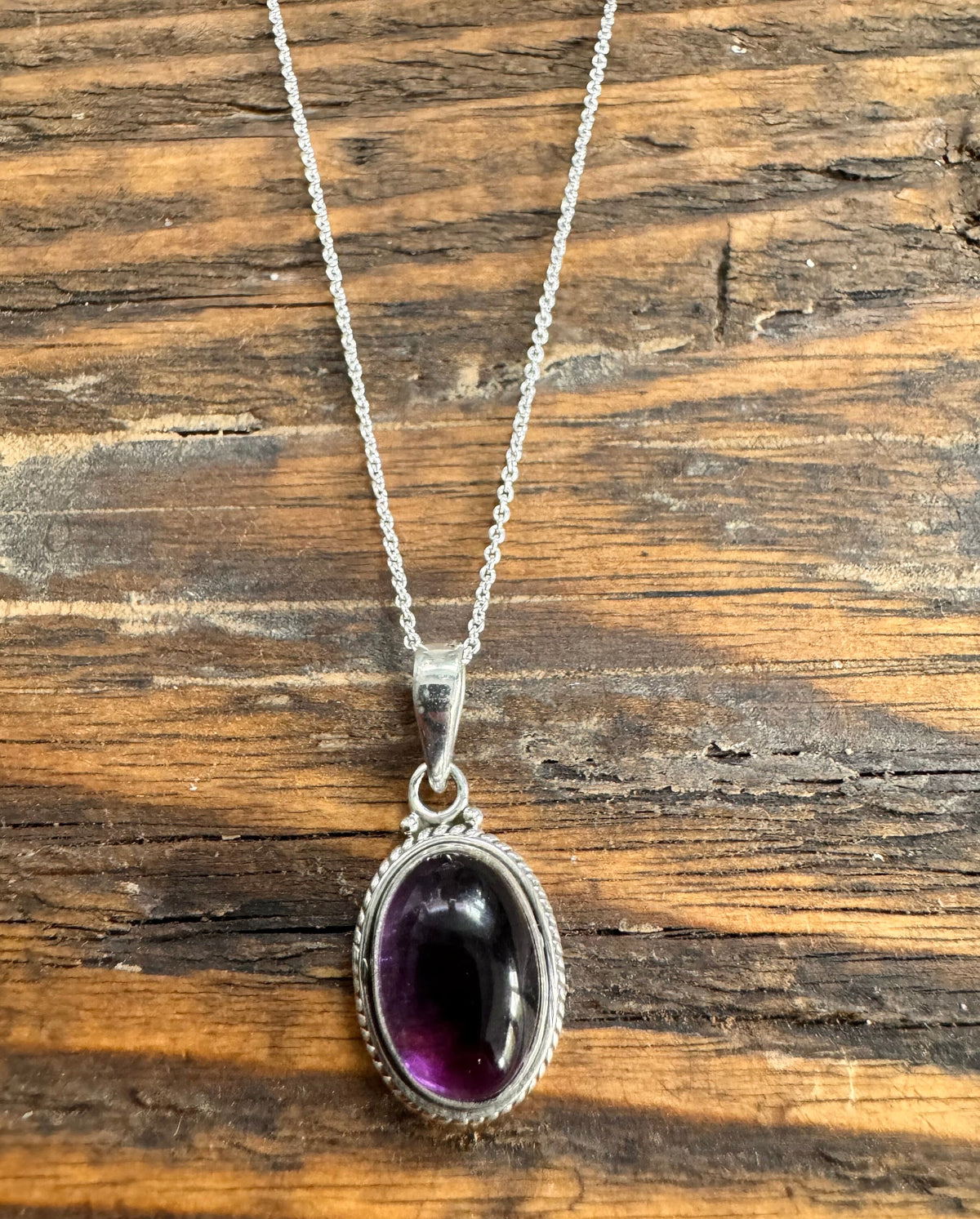Amethyst Oval Bohemian Silver Necklace