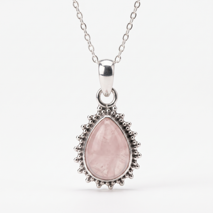 Rose Quartz Sunburst Teardrop Necklace