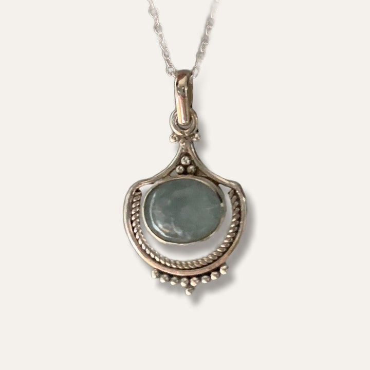 Aquamarine Vintage Inspired Boho Silver Necklace