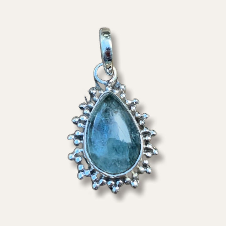 Aquamarine Sunburst Teardrop Necklace