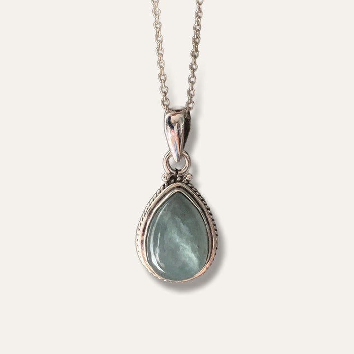 Aquamarine Teardrop Silver Necklace Pendant