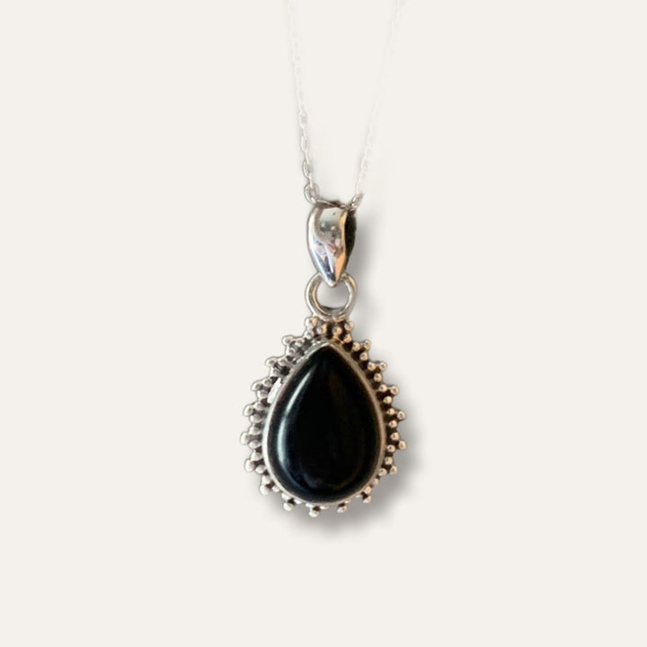 Black Sunburst Teardrop Necklace