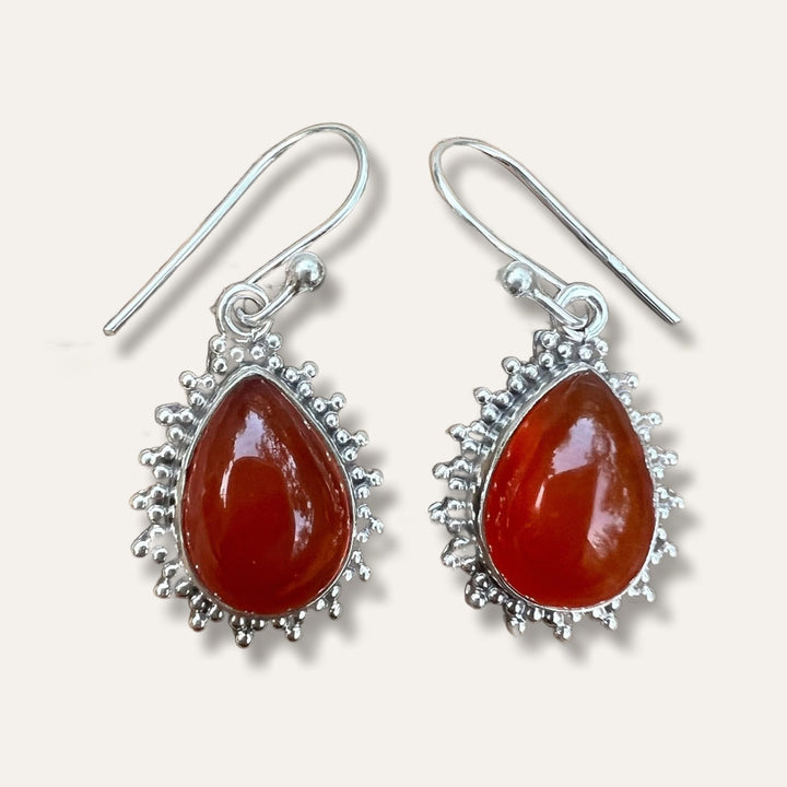 Carnelian Sunburst Teardrop Earrings