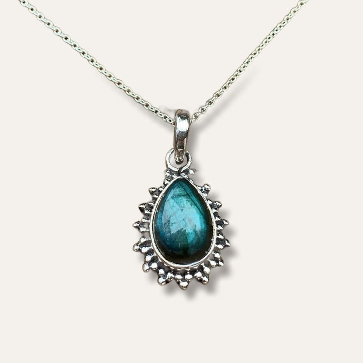 Labradorite Sunburst Teardrop Necklace
