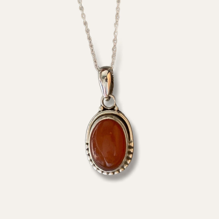 Carnelian Oval Dot Silver Necklace