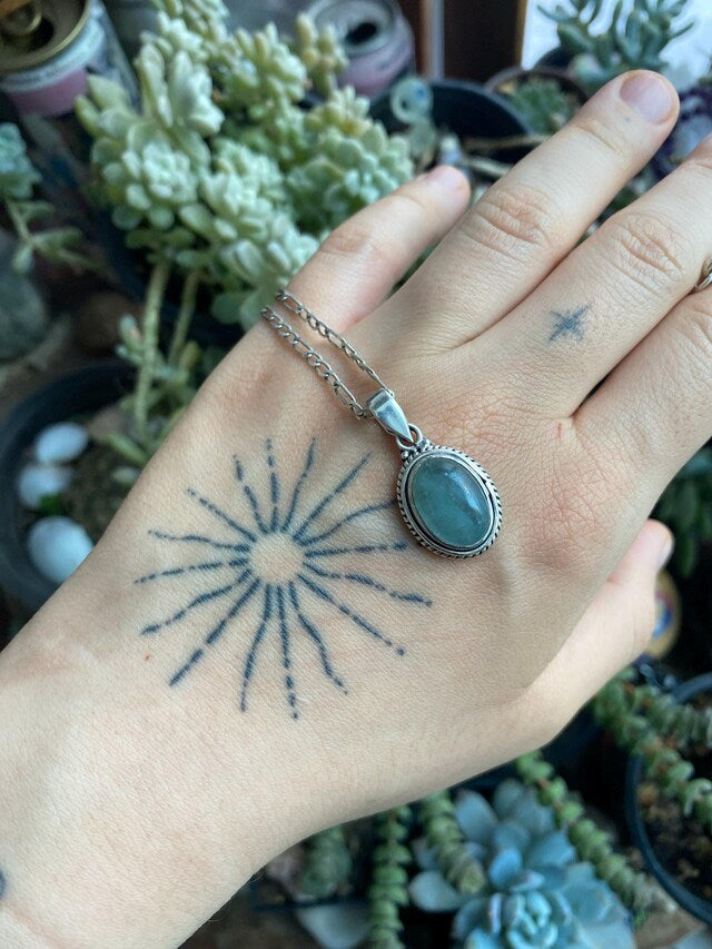 Etsy customer's photo of Aquamarine Oval Bohemian Silver Necklace