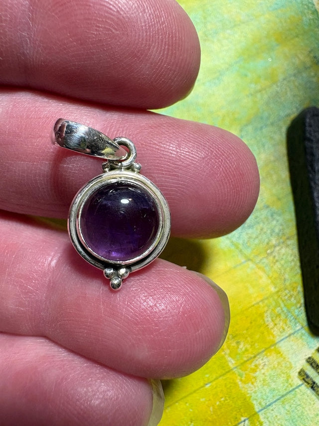 Etsy customer's photo of Dainty Round Amethyst Pendant  Necklace