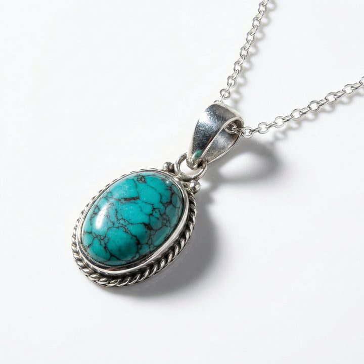 Turquoise Bohemian Oval Sterling Silver Necklace