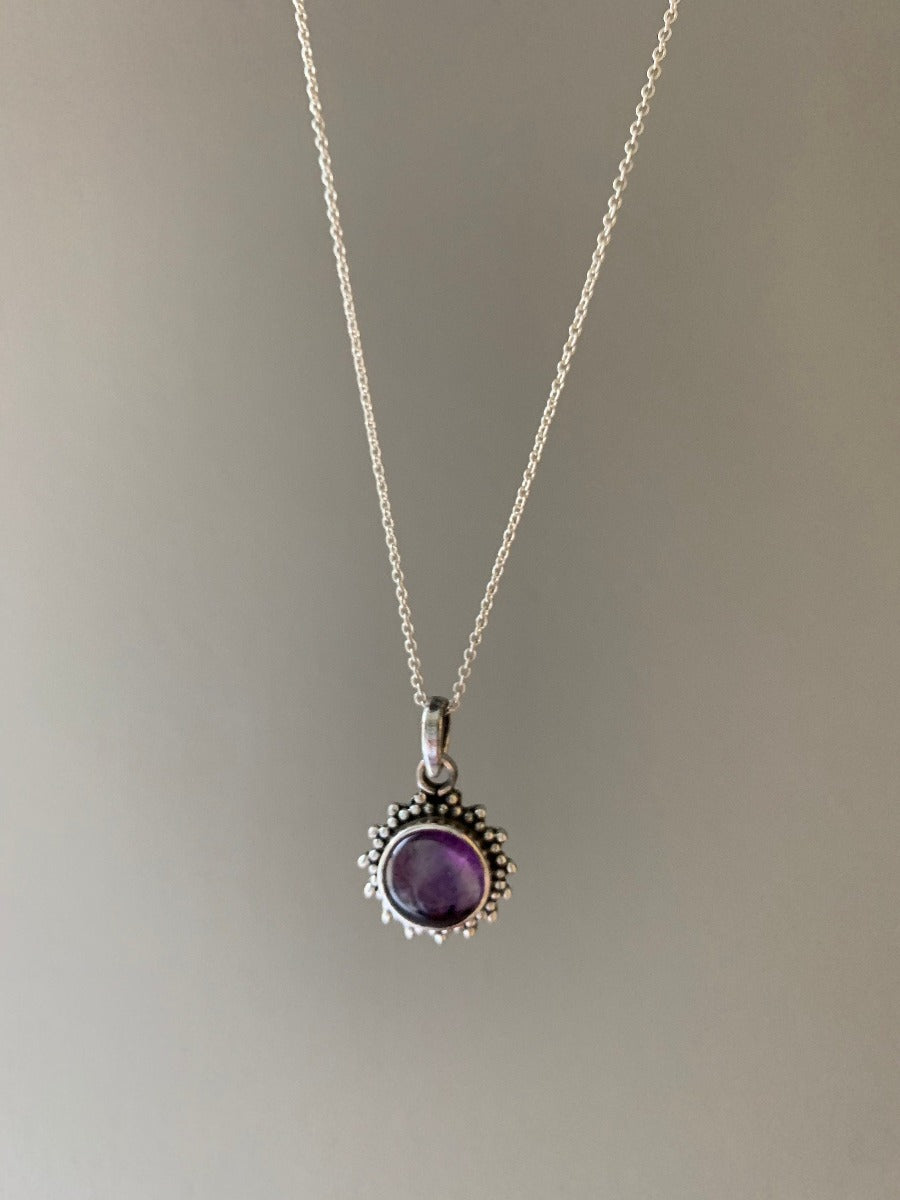 Sterling Silver Sunburst Amethyst Necklace by Springwaves