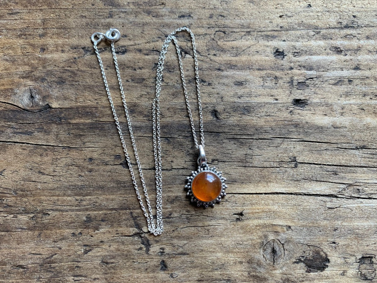 Sterling Silver Sunburst Carnelian Necklace by Springwaves