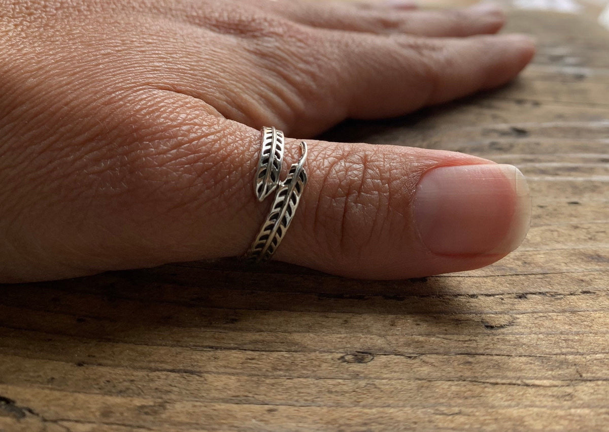 Boho Sterling Silver Feather Ring- Adjustable