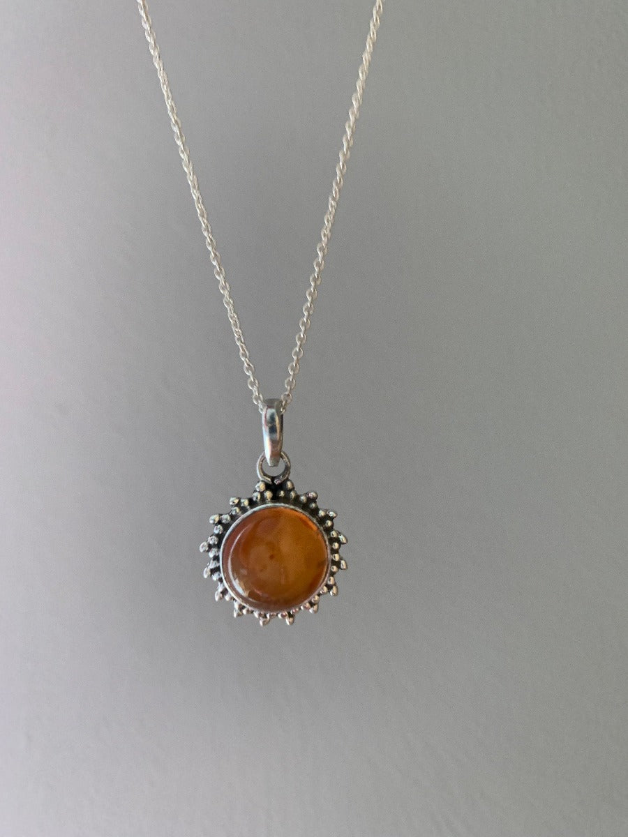 Sterling Silver Sunburst Carnelian Necklace by Springwaves