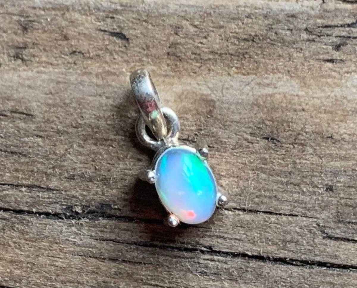 Tiny Minimalist Ethiopian Opal Necklace by Springwaves