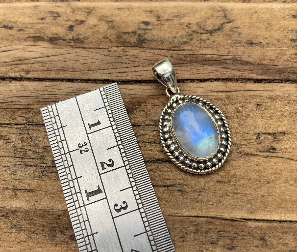 Sterling Silver Boho Oval Rainbow Moonstone Necklace by Springwaves