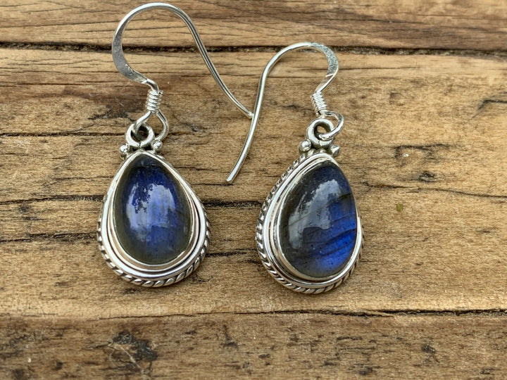 Silver Labradorite Teardrop Earrings