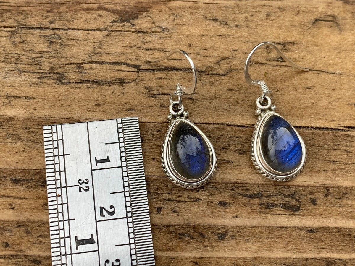 Silver Labradorite/Black Moonstone Teardrop Earrings by Springwaves