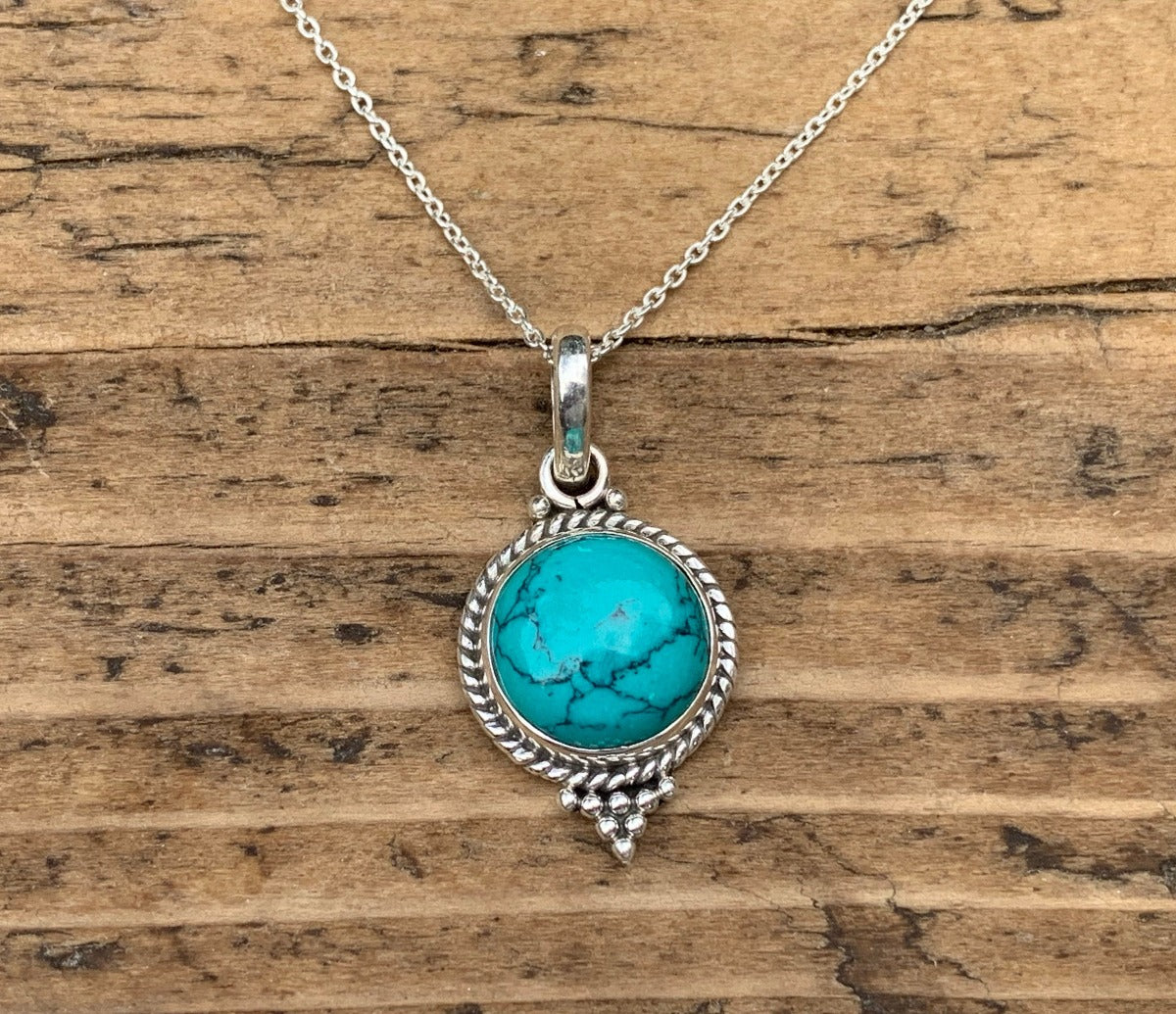 Bohemian Round Turquoise Sterling Silver Necklace by Springwaves