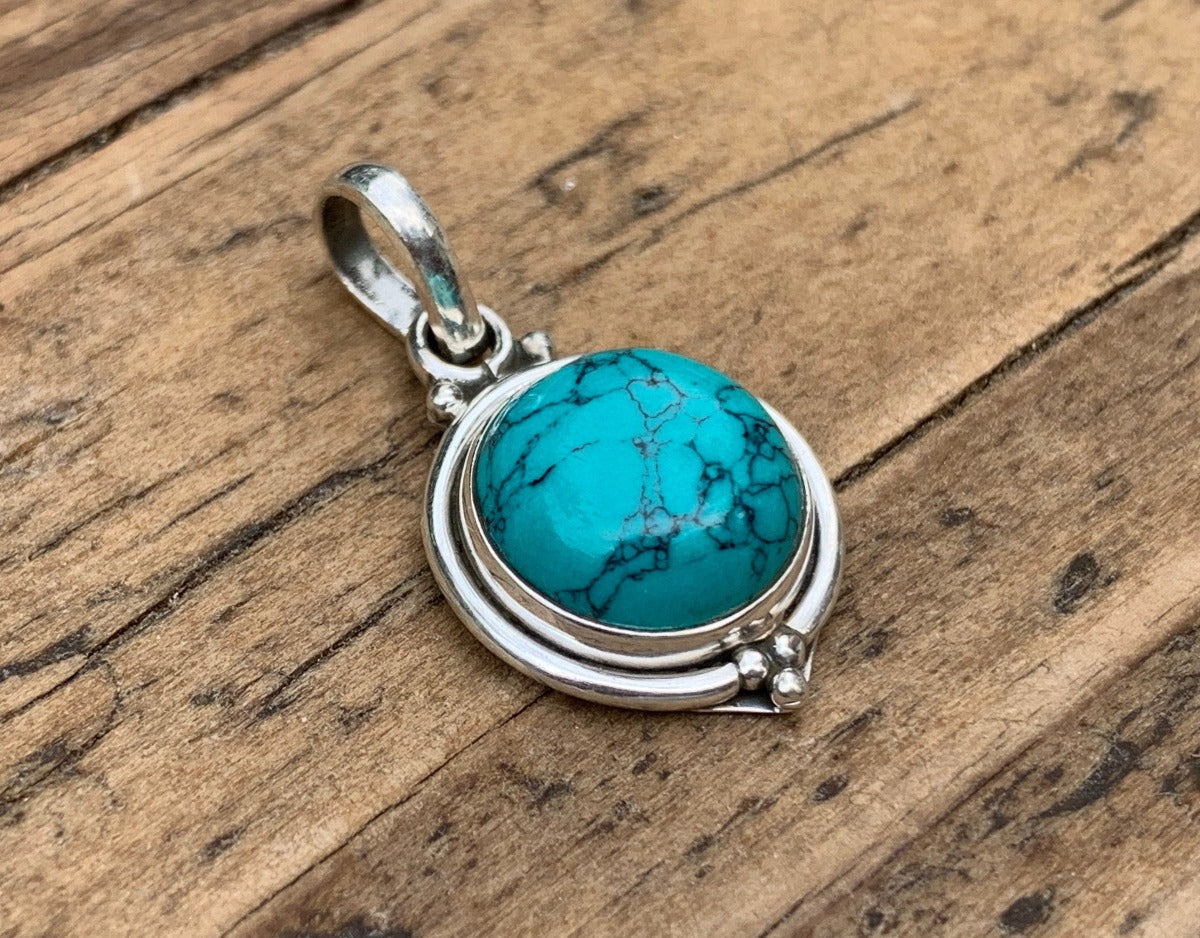 Delicate Round Turquoise Pendant Necklace by Springwaves