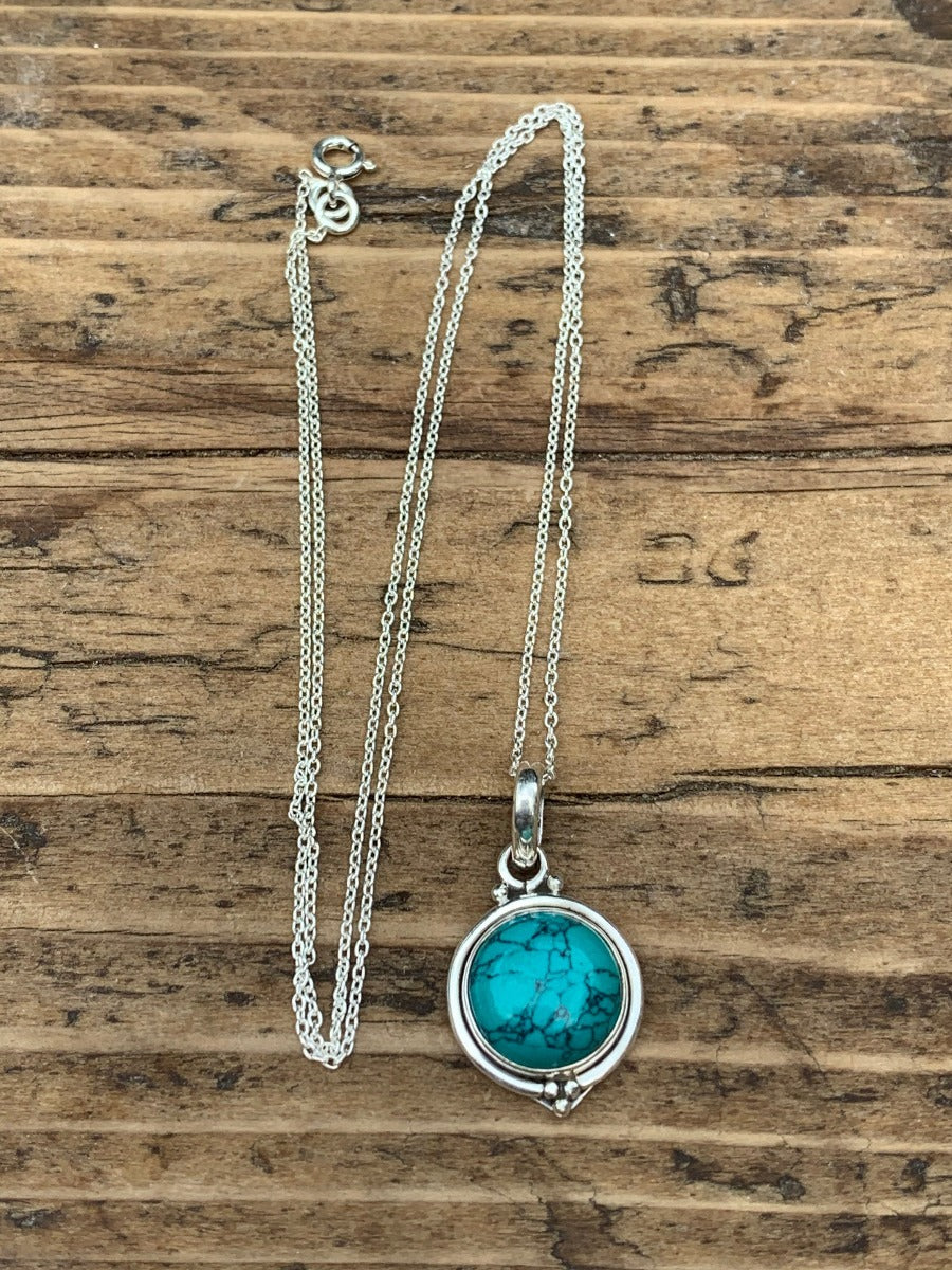 Delicate Round Turquoise Pendant Necklace by Springwaves