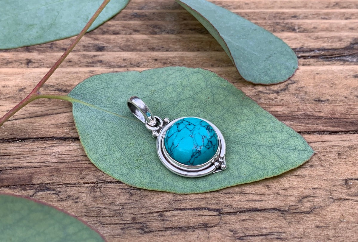 Delicate Round Turquoise Pendant Necklace by Springwaves