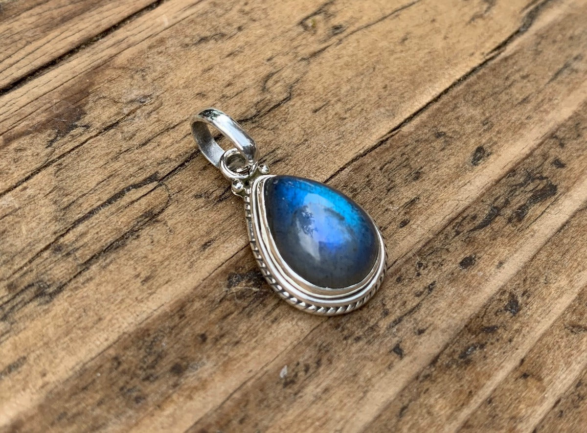 Sterling Silver Teardrop Labradorite Black Moonstone Necklace by Springwaves