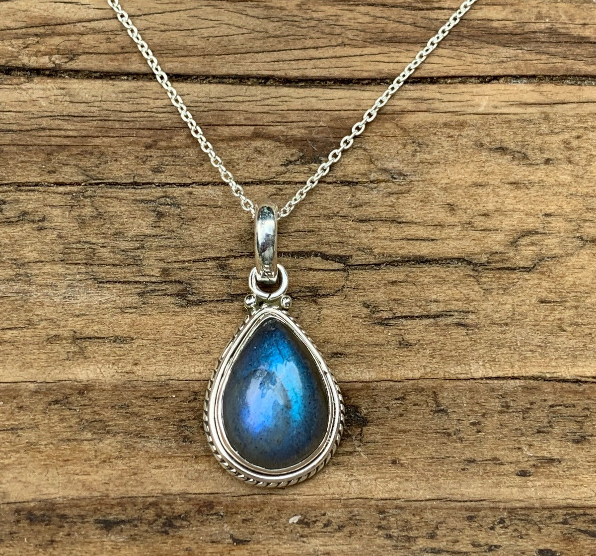 Sterling Silver Teardrop Labradorite Black Moonstone Necklace by Springwaves