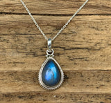 Labradorite Teardrop Silver Necklace Pendant