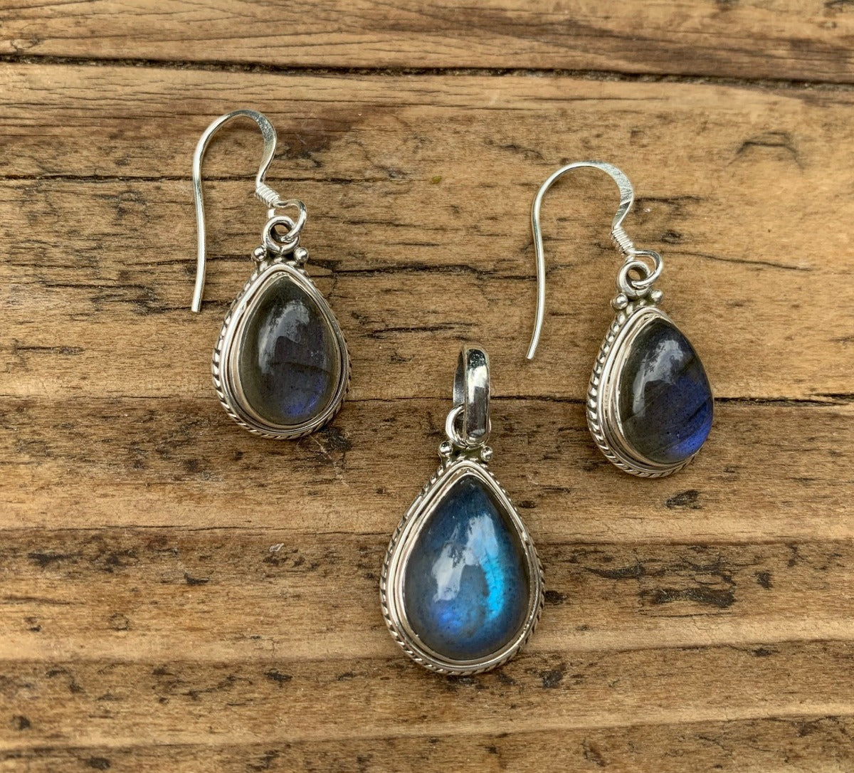 Sterling Silver Teardrop Labradorite Black Moonstone Necklace by Springwaves