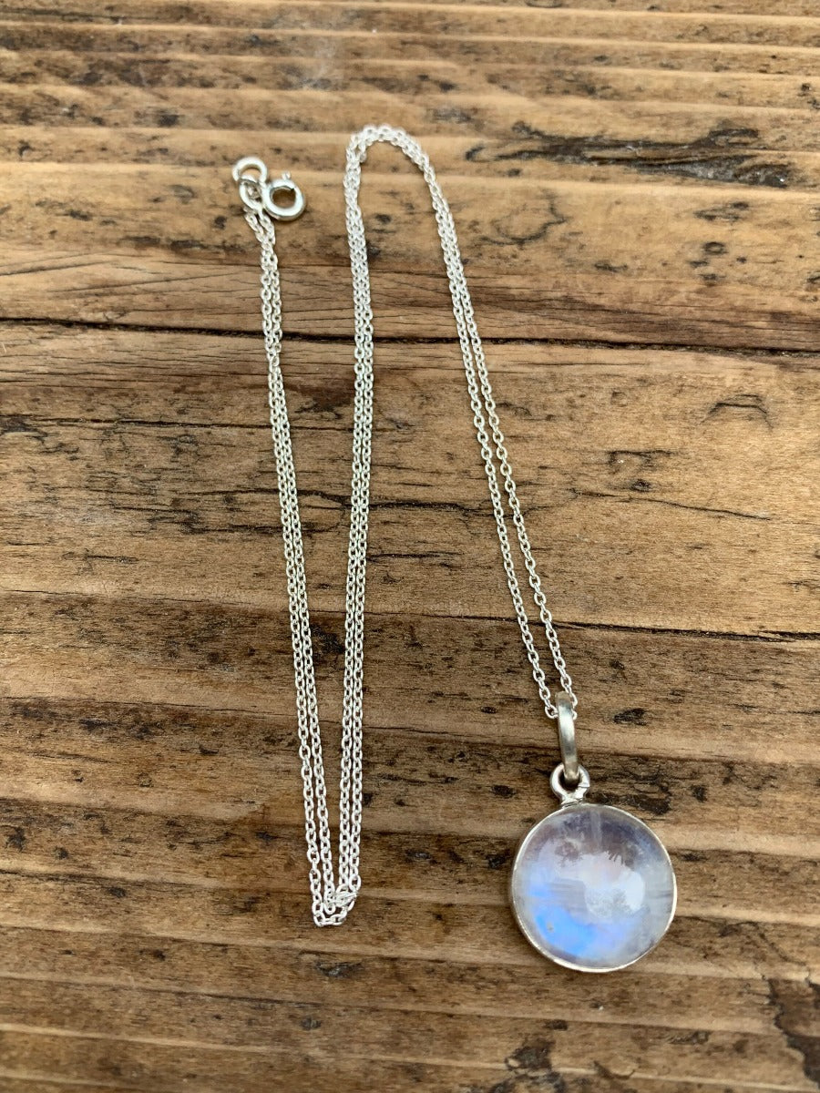 Rainbow Moonstone Minimalist Round Necklace by Springwaves