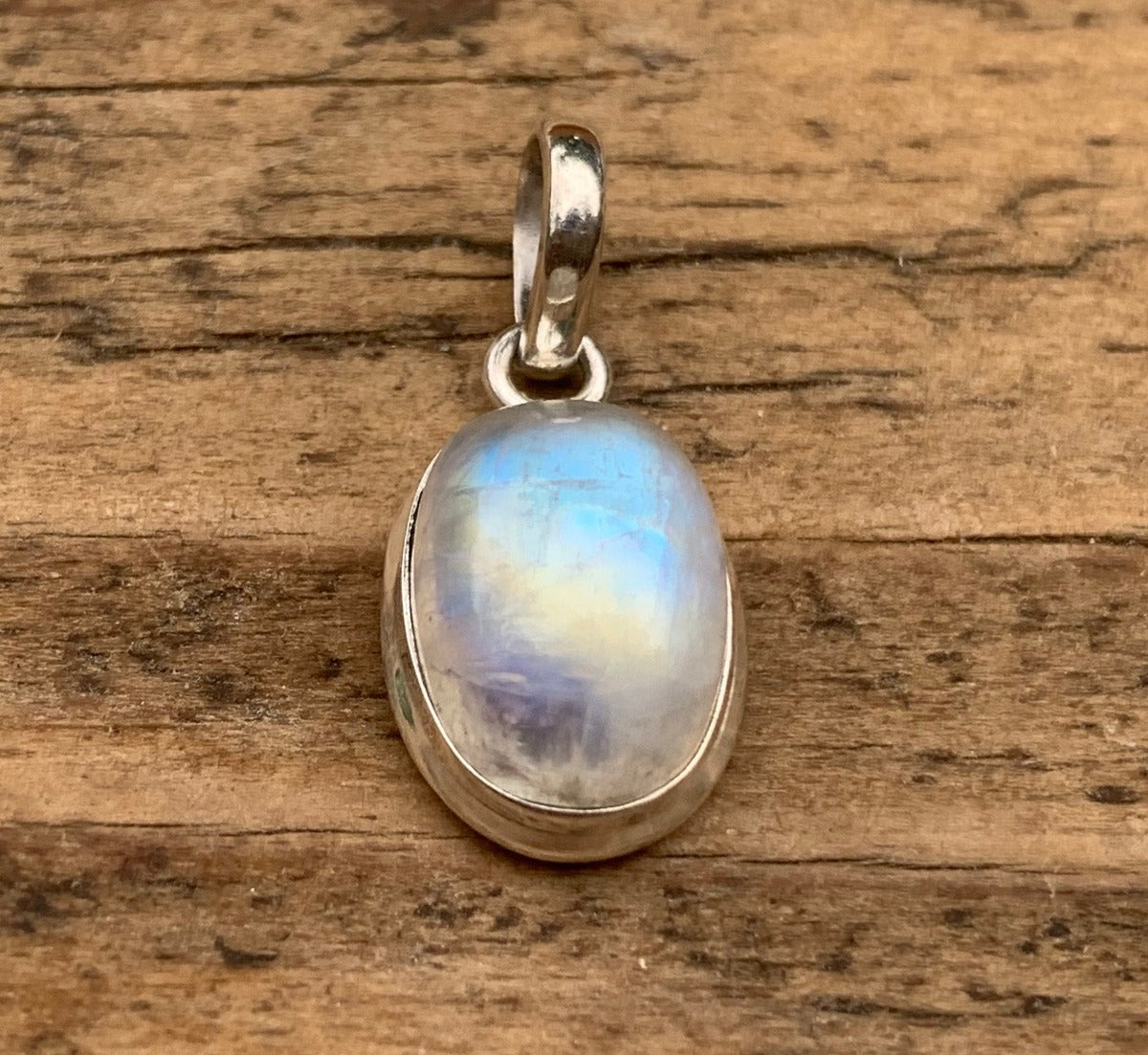 Sterling Silver Classic Oval Rainbow Moonstone Necklace by Springwaves