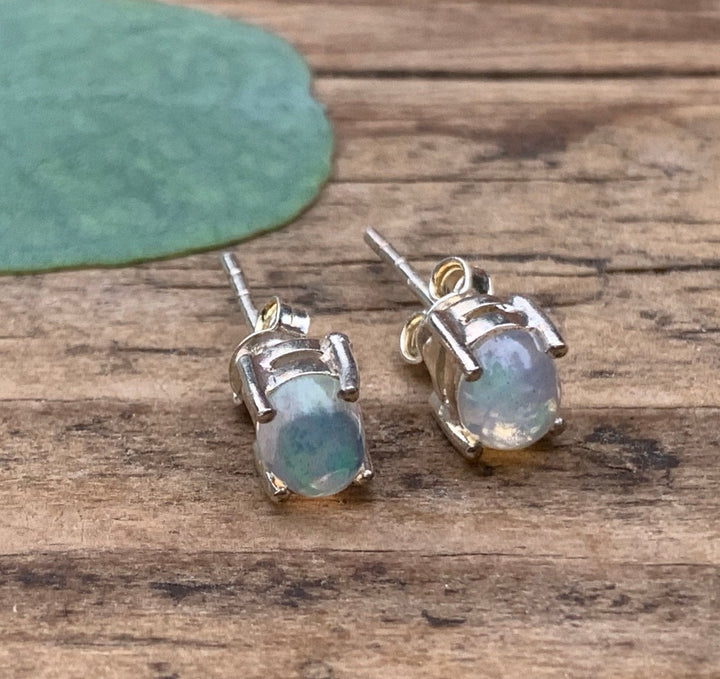 Solitaire Opal Stud Earrings