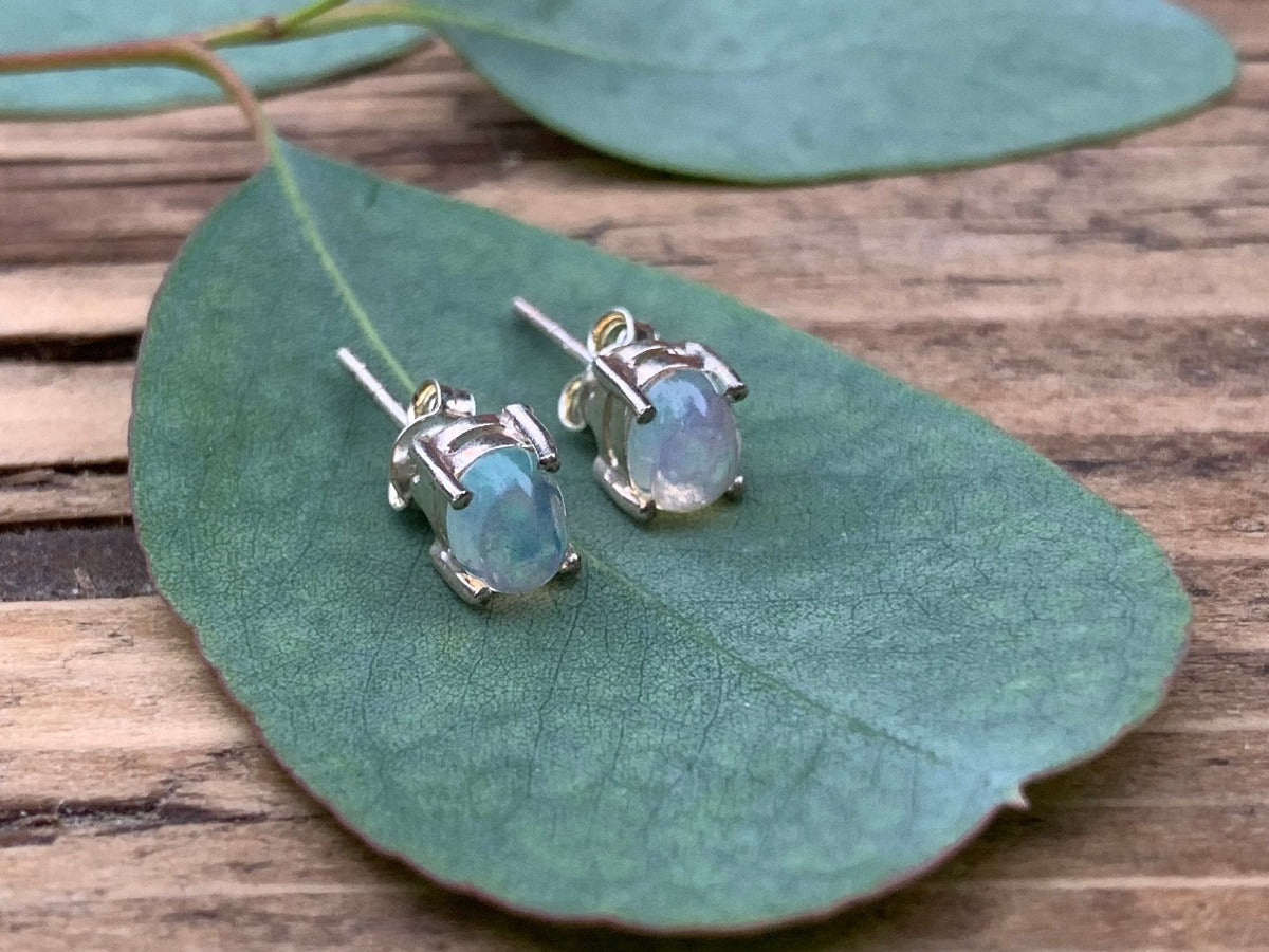 Minimalist Opal Stud Earrings by Springwaves