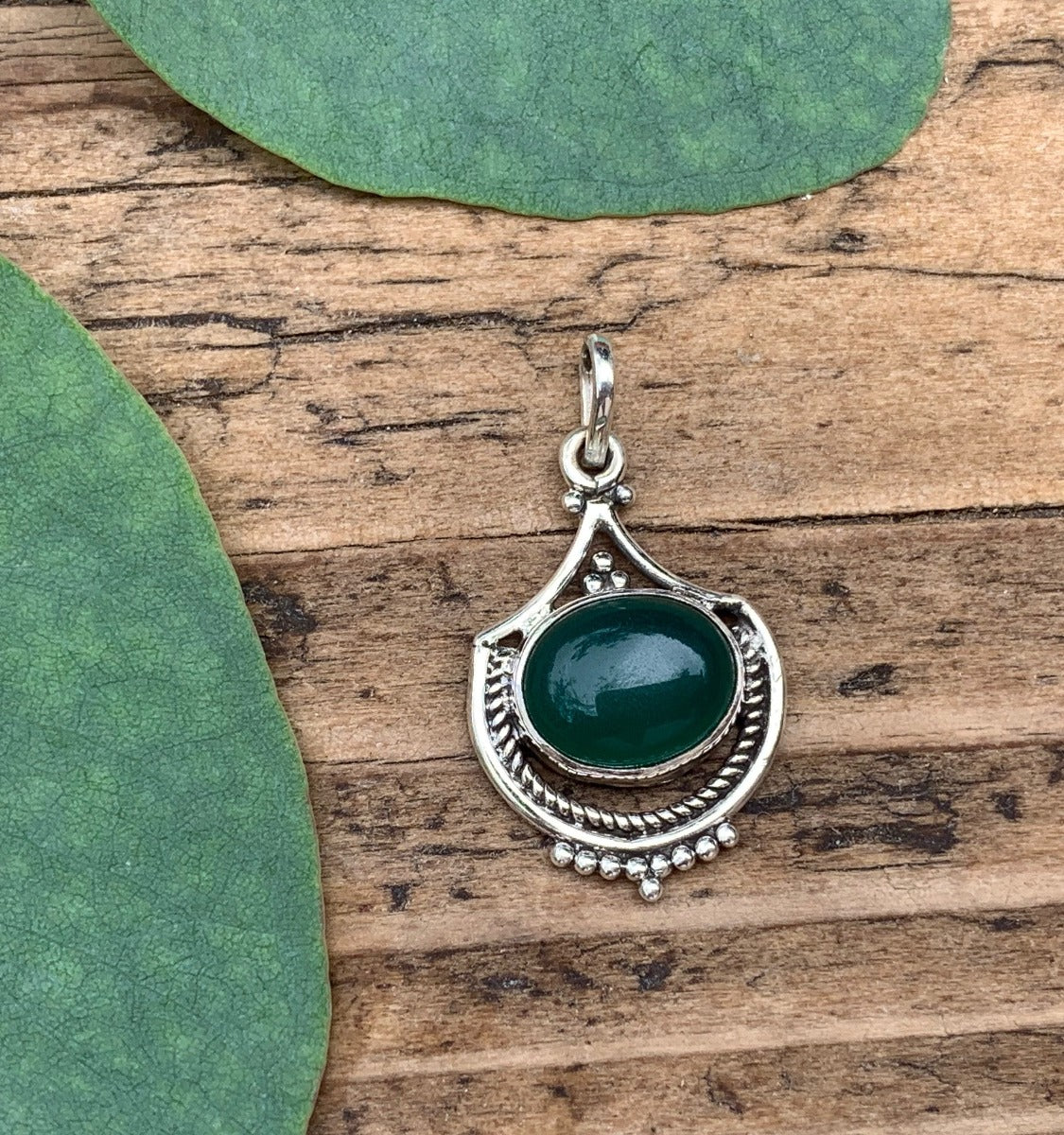 Ornate Green Onyx Sterling Silver Necklace by Springwaves