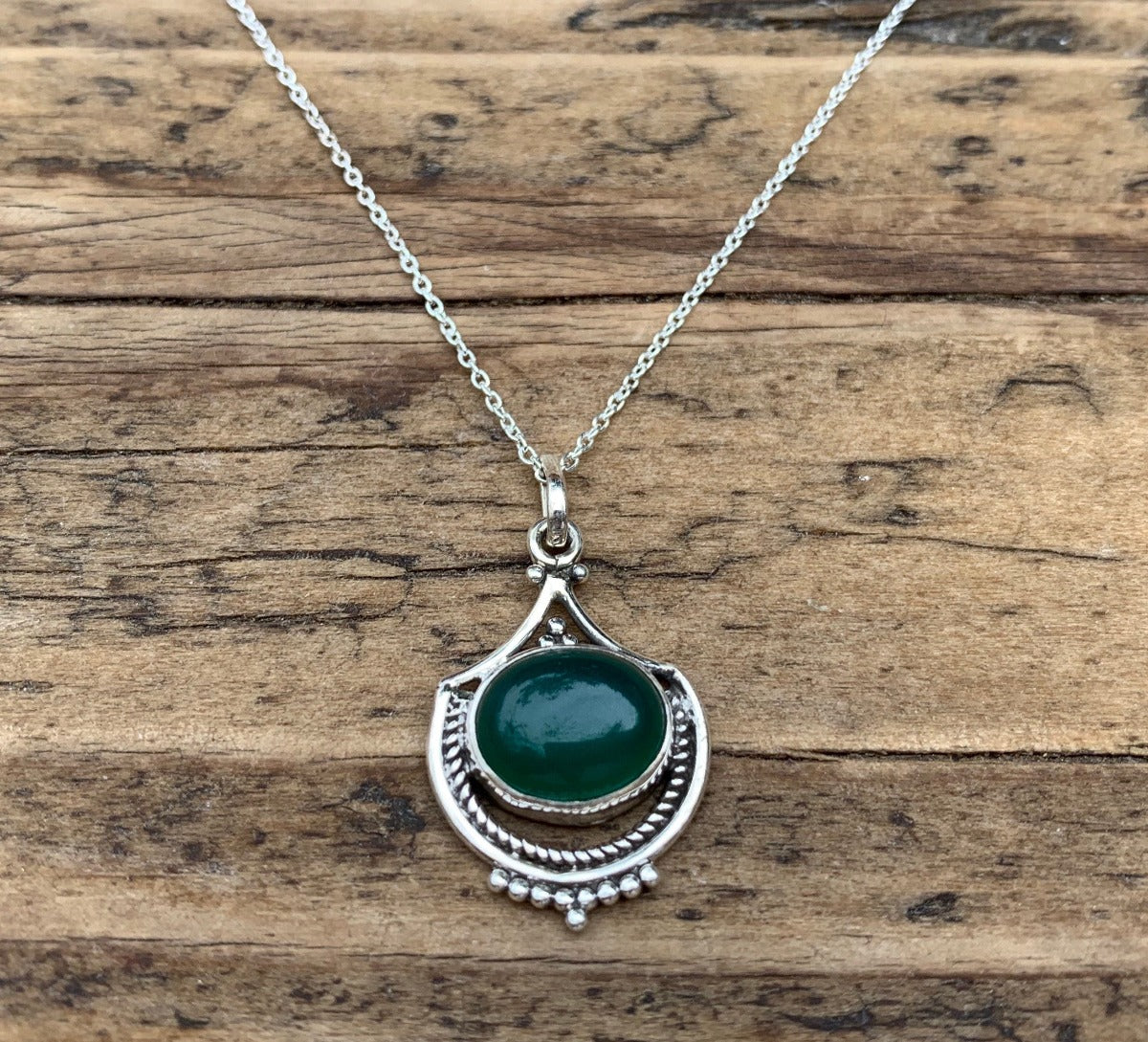 Ornate Green Onyx Sterling Silver Necklace by Springwaves