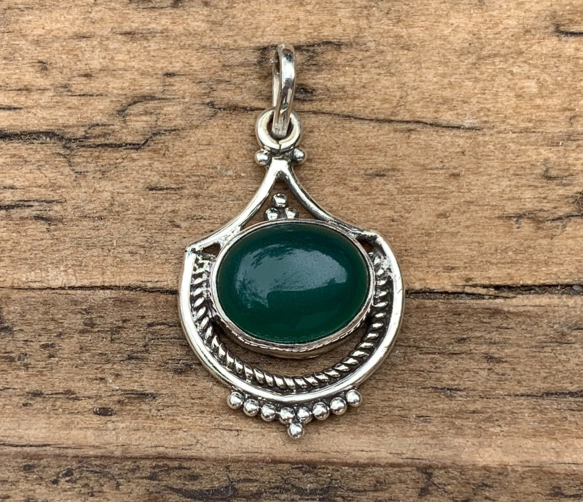 Ornate Green Onyx Sterling Silver Necklace by Springwaves